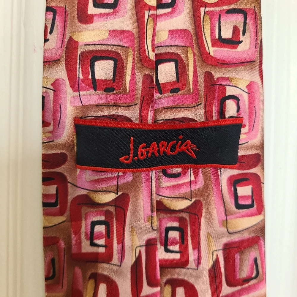 J. Garcia Vibrant‎ Pink and Red Silk Geometric Tie NY at Night Limited Edition